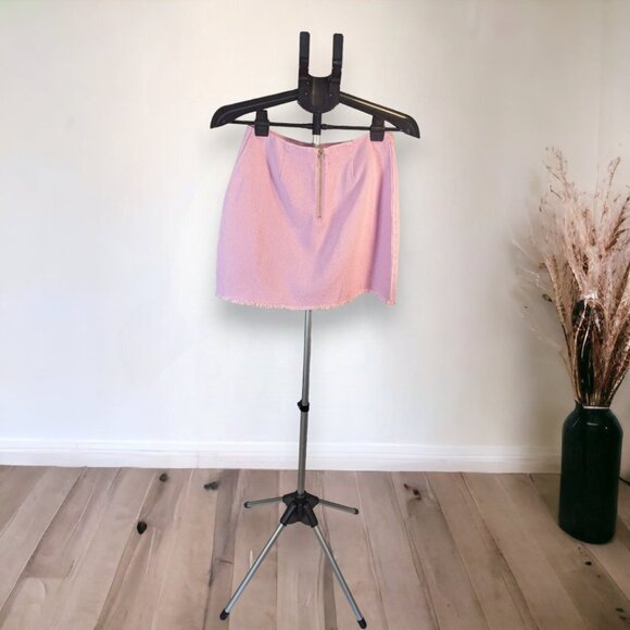 Urban Outfitters Mercy Pink Denim Raw Edge Mini Skirt Size Small - Picture 2 of 12